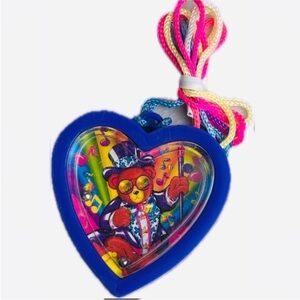 Lisa Frank Purple Heart Pendant with Colorful Bear Elton John Inspired